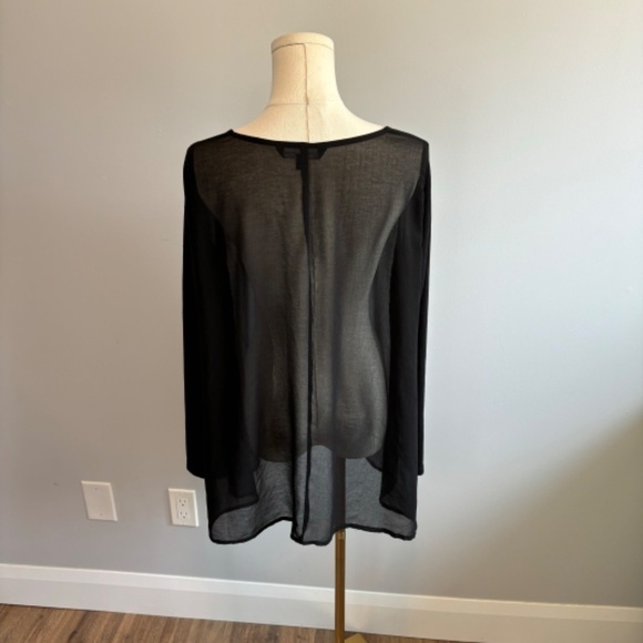LOB Collection, Women's Knit Long Sleeve Top with a Chiffon Body, Black, SZ M - Picture 6 of 9
